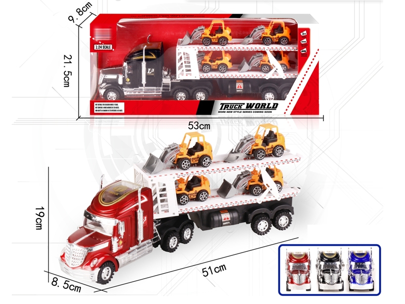 FRICTION TRUCK W/FREE WAY CAR 4PCS,RED/BLUE/BLACK - HP1152163