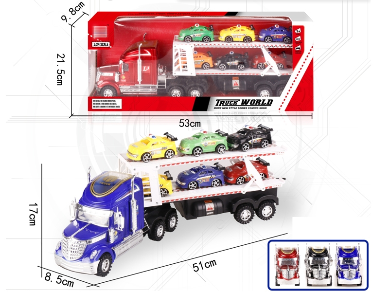 FRICTION TRUCK W/FREE WAY CAR 6PCS,RED/BLUE/BLACK - HP1152164