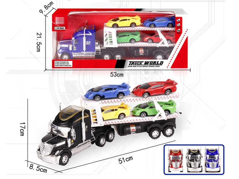 FRICTION TRUCK W/FREE WAY CAR 4PCS,RED/BLUE/BLACK - HP1152165