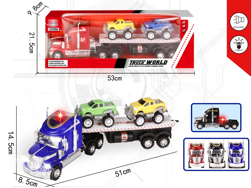 FRICTION TRUCK W/LIGHT & MUSIC & FREE WAY CAR 2PCS,RED/BLUE/BLACK - HP1152167
