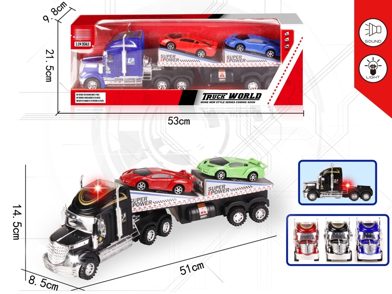FRICTION TRUCK W/LIGHT & MUSIC & FREE WAY CAR 2PCS,RED/BLUE/BLACK - HP1152168