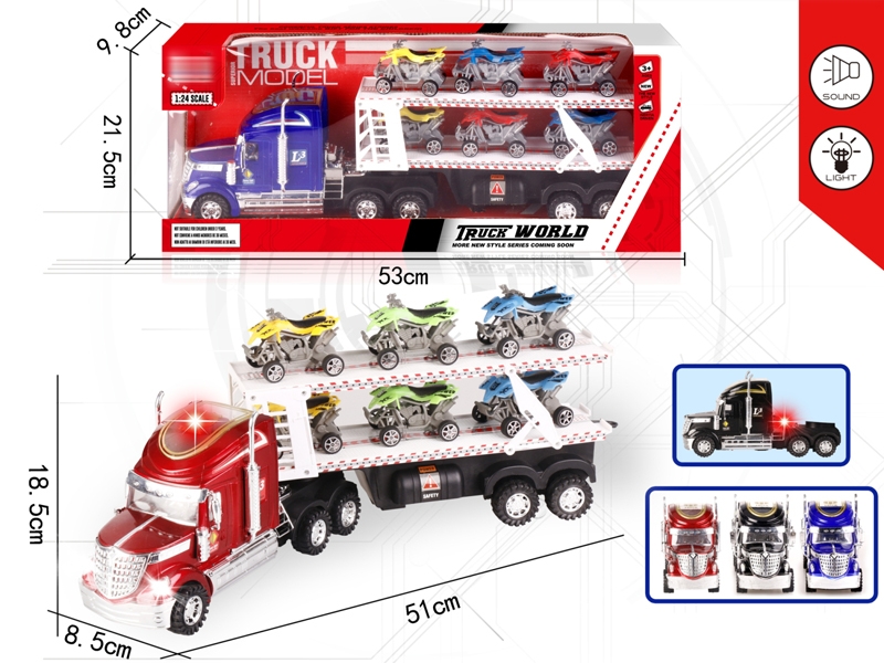 FRICTION TRUCK W/LIGHT & MUSIC & FREE WAY CAR 6PCS,RED/BLUE/BLACK - HP1152170