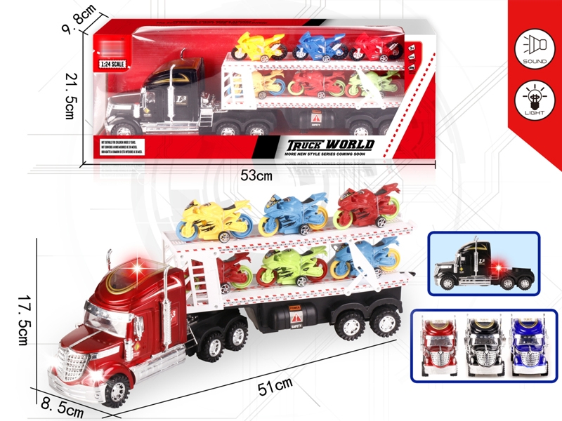 FRICTION TRUCK W/LIGHT & MUSIC & FREE WAY CAR 6PCS,RED/BLUE/BLACK - HP1152171