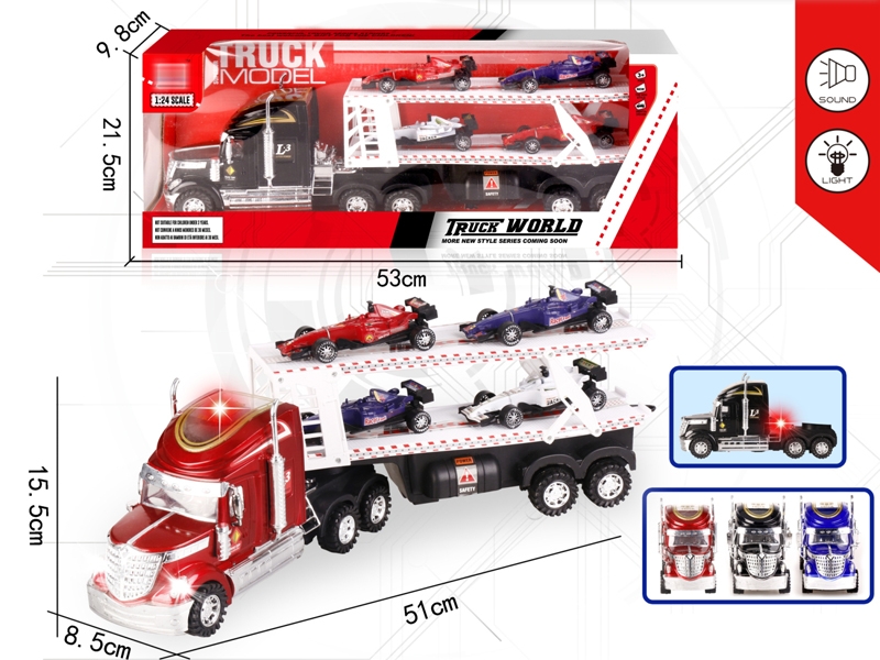 FRICTION TRUCK W/LIGHT & MUSIC & FREE WAY CAR 4PCS,RED/BLUE/BLACK - HP1152172
