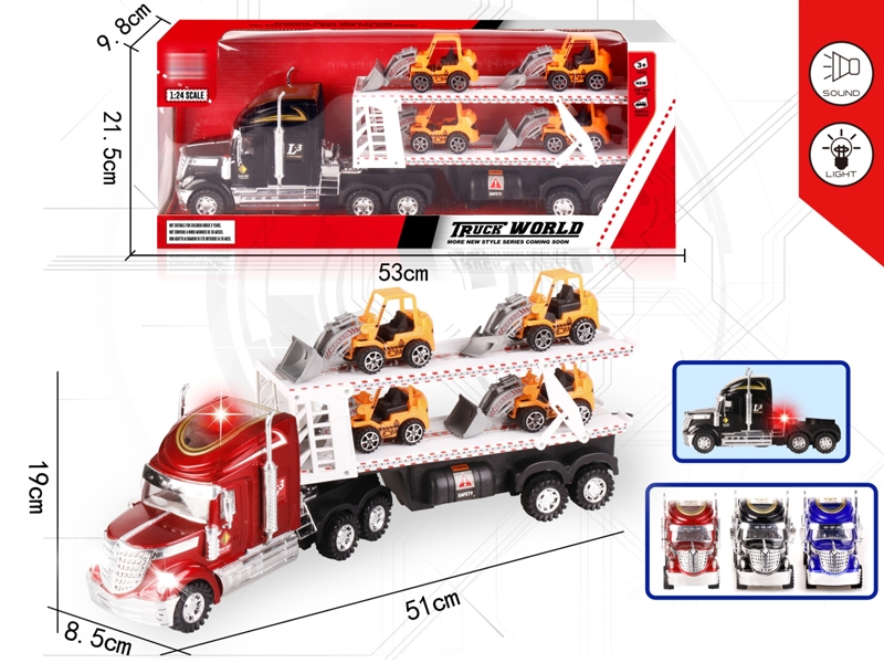 FRICTION TRUCK W/LIGHT & MUSIC & FREE WAY CONSTRUCTION CAR 4PCS,RED/BLUE/BLACK - HP1152173