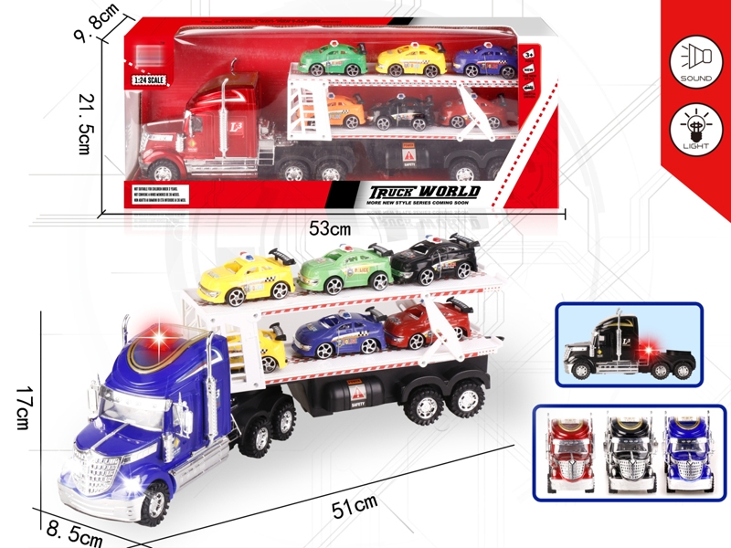 FRICTION TRUCK W/LIGHT & MUSIC & FREE WAY CAR 6PCS,RED/BLUE/BLACK - HP1152174