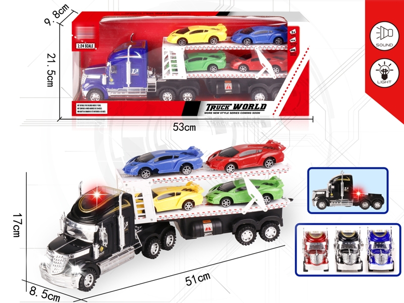 FRICTION TRUCK W/LIGHT & MUSIC & FREE WAY CAR 4PCS,RED/BLUE/BLACK - HP1152175