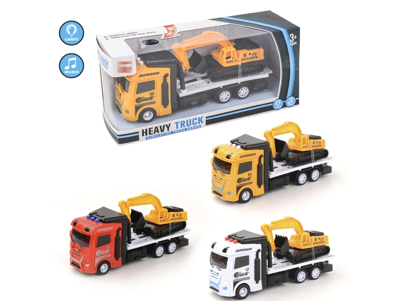 FRICTION TRUCK W/LIGHT & MUSIC & FREE WAY CAR,RED/YELLOW/WHITE - HP1152738