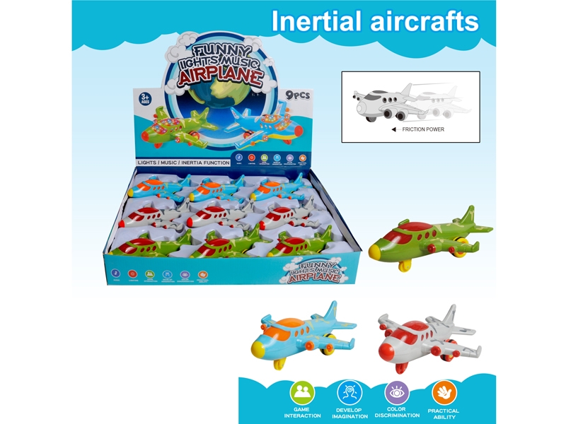 FRICTION PLANE W/LIGHT & MUSIC,9PCS/DISPLAY BOX,GRAY/GREEN/BLUE - HP1155031