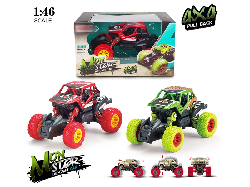 1:46 PULL BACK DIE CAST CAR,GREEN/RED - HP1156306