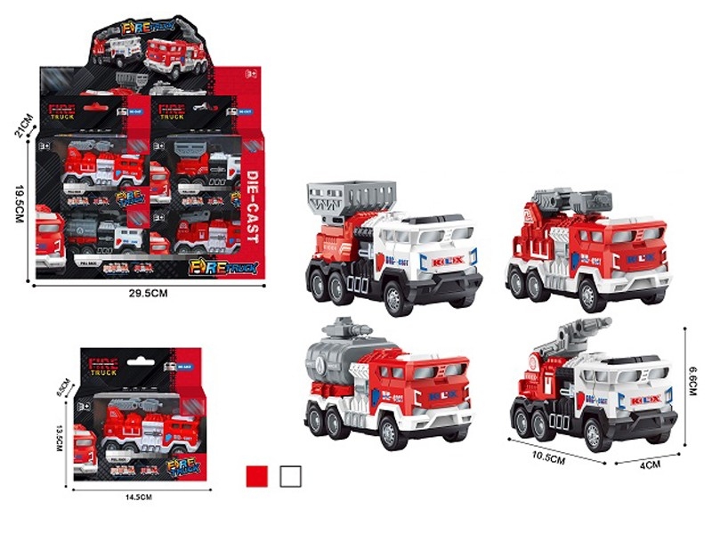 PULL BACK DIE CAST CONSTRUCTION CAR，4ASST,12PCS/DISPLAY BOX,RED/WHITE - HP1157622