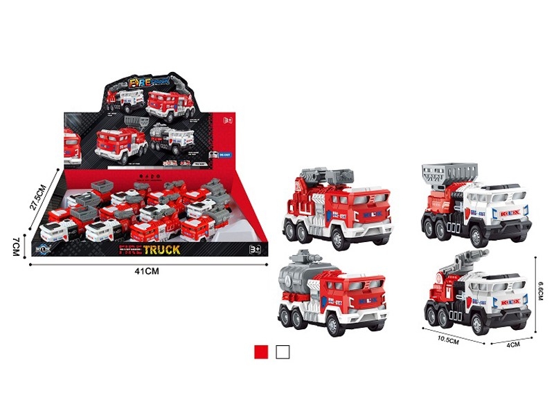 PULL BACK DIE CAST CONSTRUCTION CAR，4ASST,12PCS/DISPLAY BOX,RED/WHITE - HP1157623