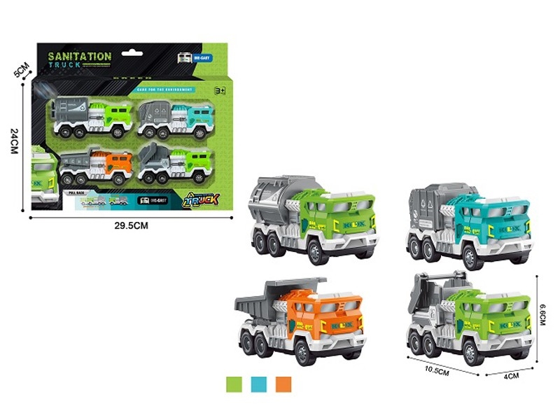 PULL BACK DIE CAST SANITATION TRUCK，4PCS - HP1157636