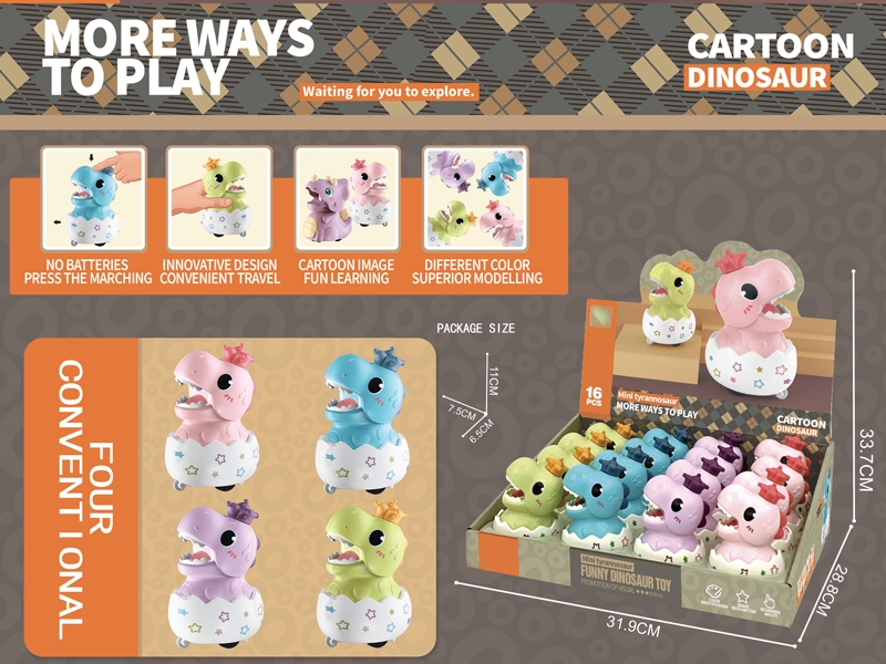 PRESS & GO DINOSAURE,PINK/BLUE/GREEN/PURPLE,16PCS/DISPLAY BOX - HP1157926