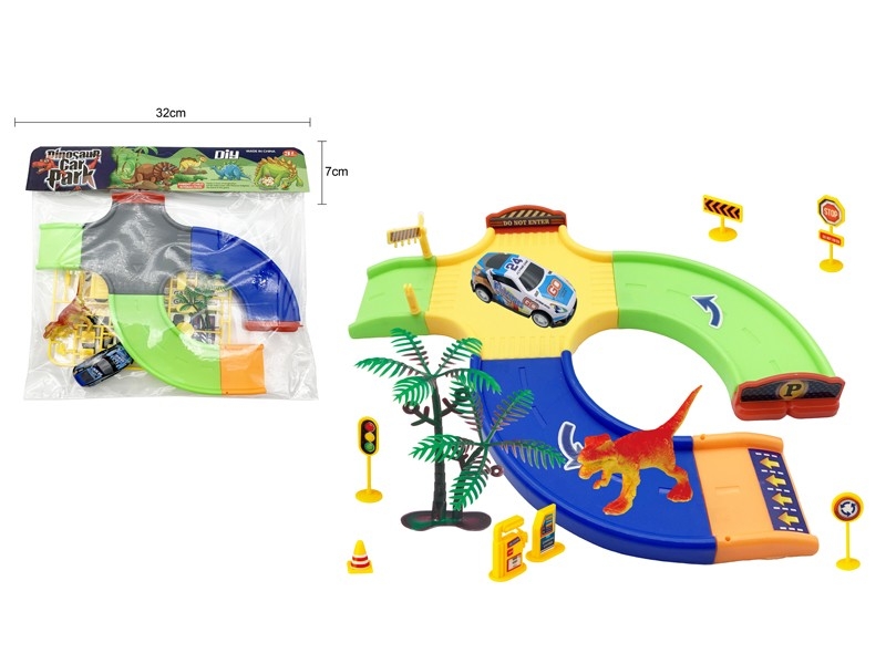 PARKING LOT SET W/1PCS DIE CAST PULL BACK CAR & 1PCS DINOSAUR & 1PCS TREE - HP1159963