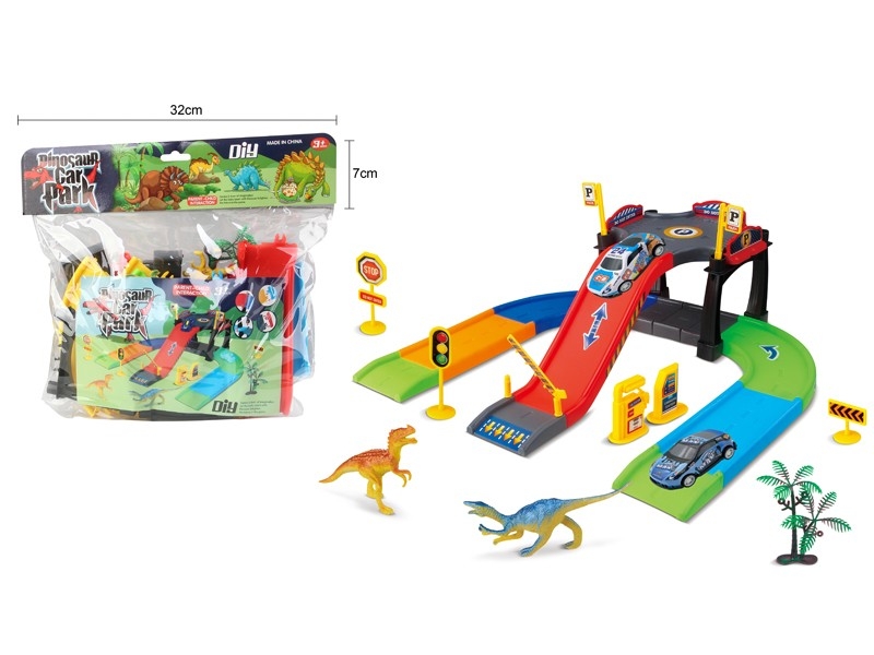 PARKING LOT SET W/2PCS DIE CAST PULL BACK CAR & 2PCS DINOSAUR & 1PCS TREE - HP1159967