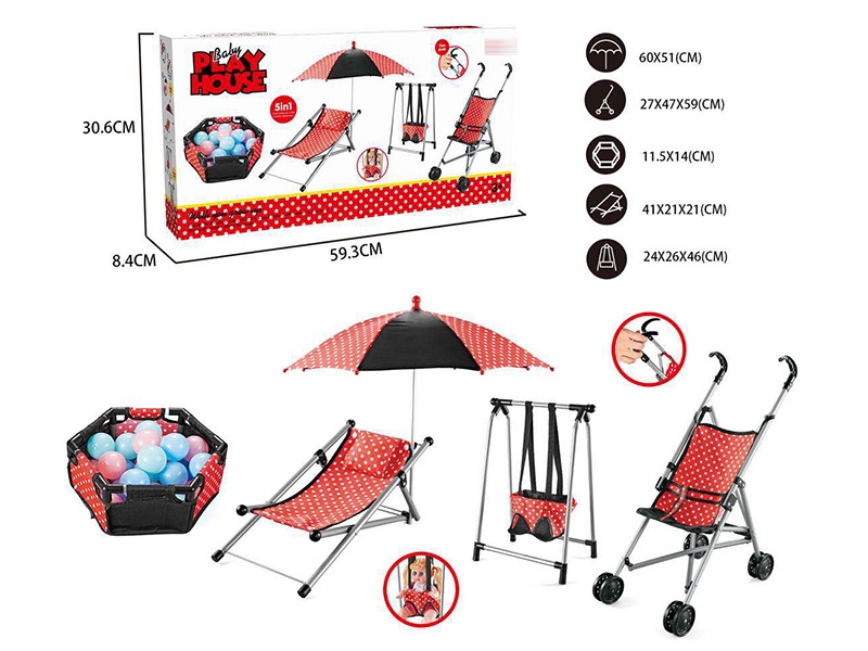 BABY PLAY HOUSE(BEACHI CHAIR,UMBRELLA,FENCE,OCEAN BALL 6PCS,PLASTIC STROLLER) - HP1161496