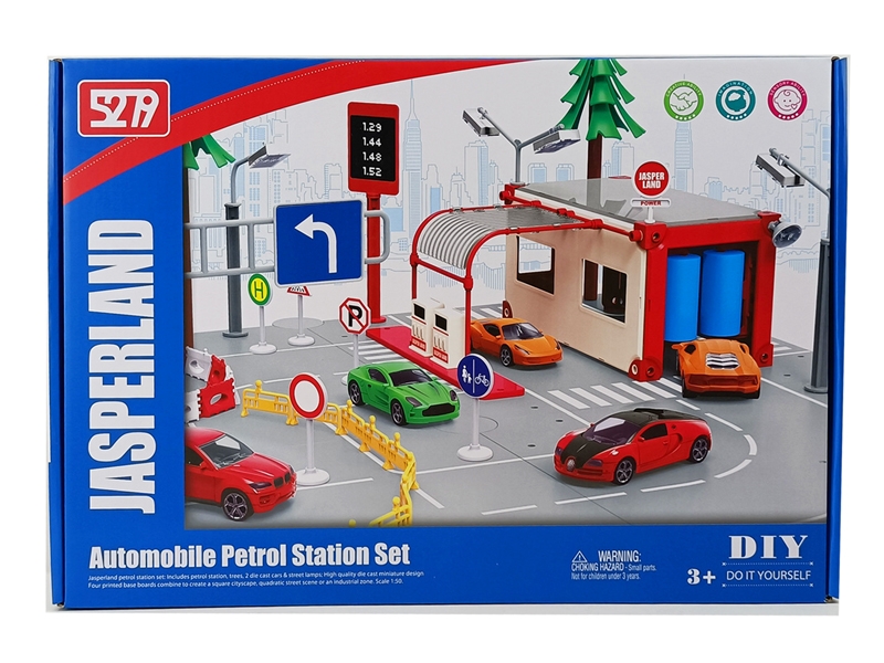 DIY GAS STATION W/2 PULL BACK DIE-CAST CARS (3 ASST.) - HP1162207