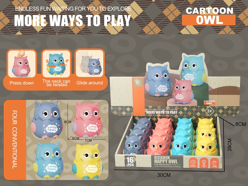 PRESS AND GO CARTOON OWL 16PCS/DISPLAY BOX - HP1162560