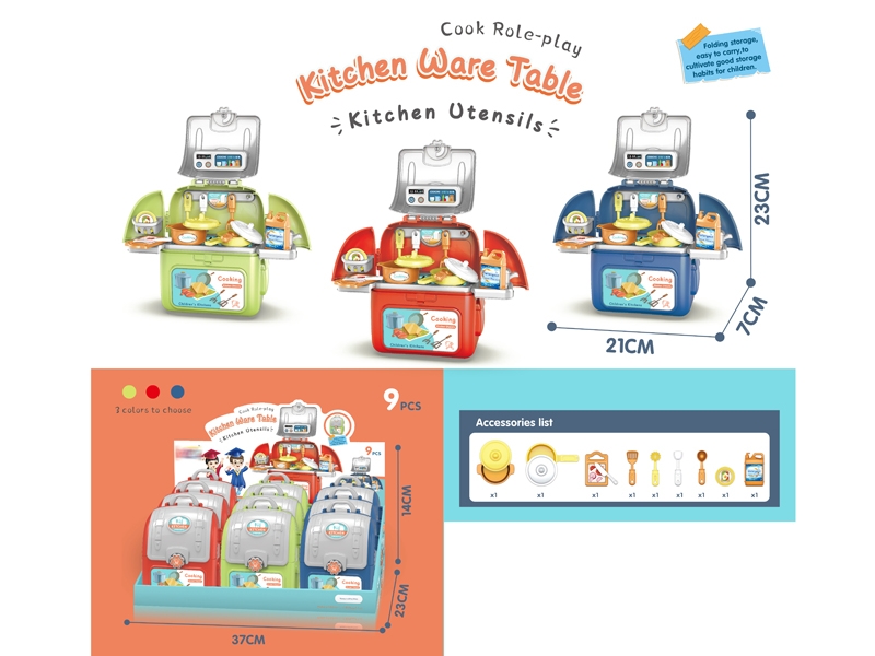 BACKPACK W/KITCHEN SET,9PCS/DISPLAY BOX,GREEN/RED/BLUE - HP1163927
