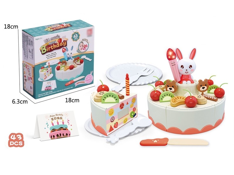 CAKE SET W/ LINGHT & MUSIC 43PCS，PINK & BLUE，INCLUDED BATTERY - HP1166232
