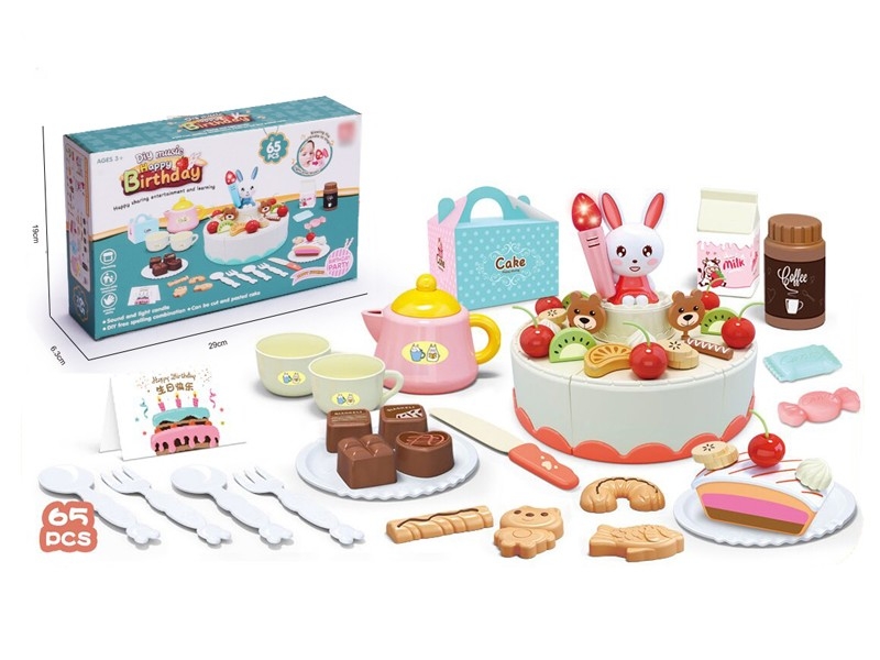 CAKE SET W/ LINGHT & MUSIC 65PCS，PINK & BLUE，INCLUDED BATTERY - HP1166233