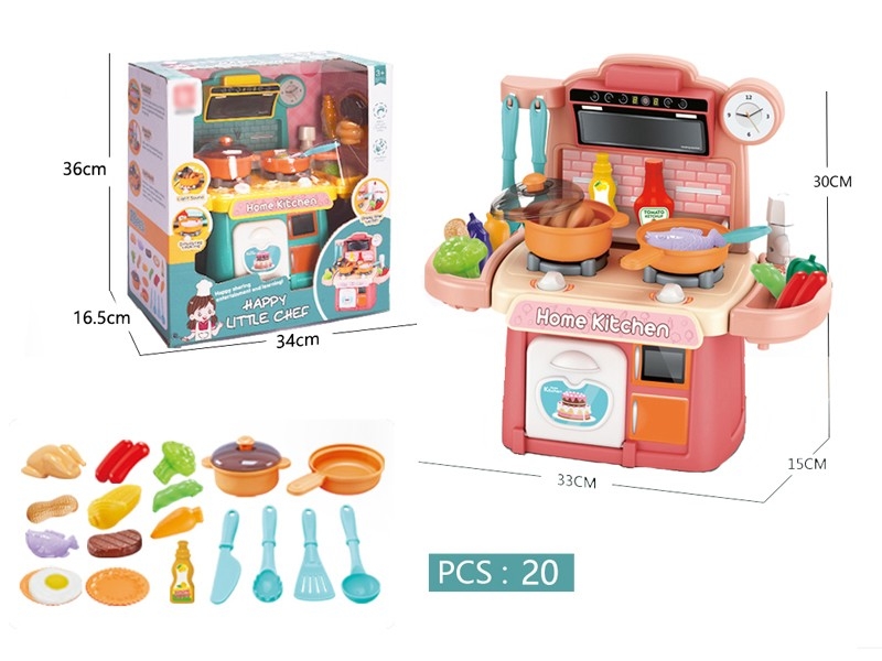KITCHEN SET W/ LIGHT & MUSIC 20PCS，CORAL & GREEN - HP1166238