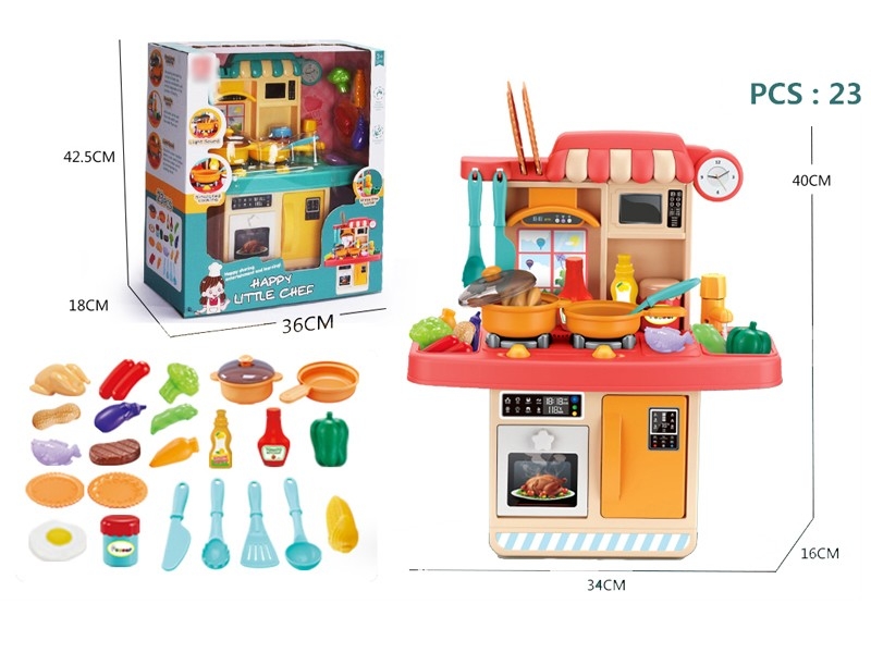 KITCHEN SET W/ LIGHT & MUSIC 23PCS，PINK & GREEN - HP1166239