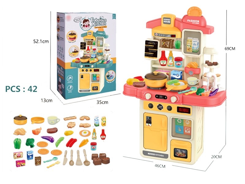 KITCHEN SET W/ LIGHT & MUSIC 42PCS，CORAL & MINT GREEN - HP1166240