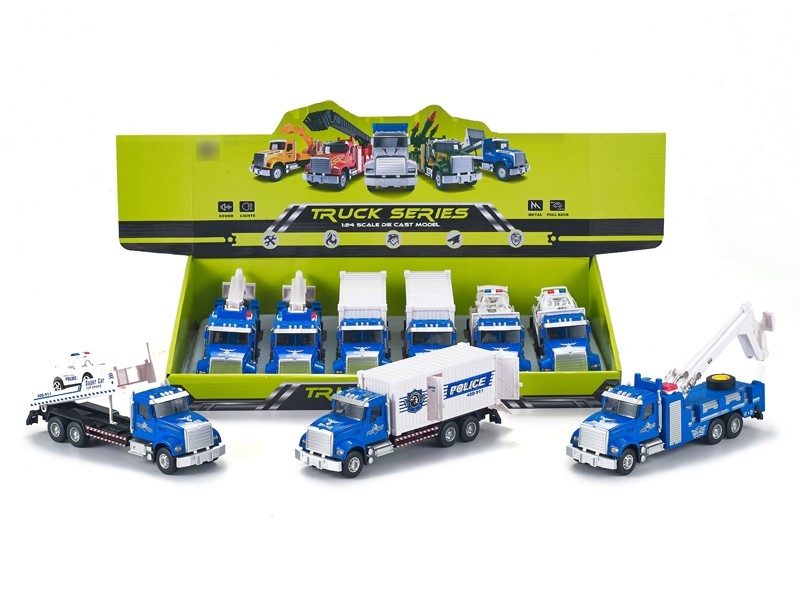 1:24 PULL BACK DIE CAST POLICE CAR，6PCS/DISPLAY - HP1166275