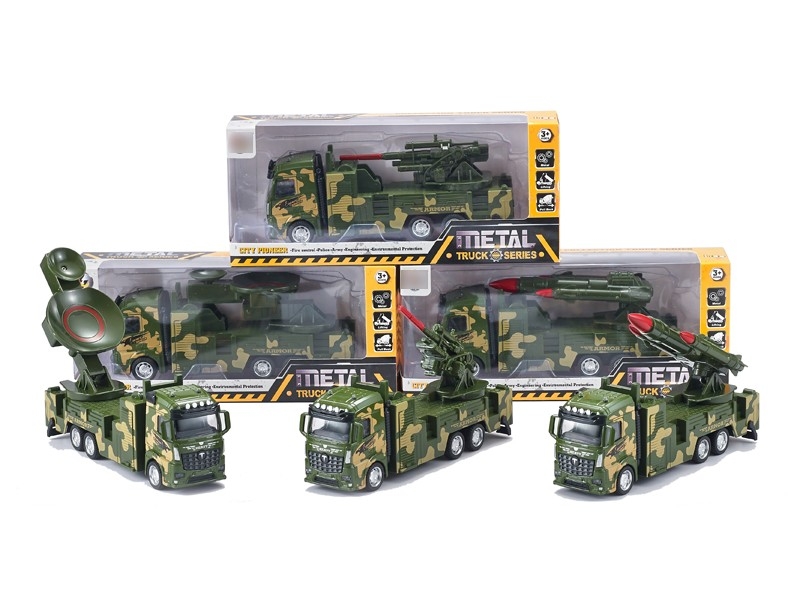 1:32 PULL BACK DIE CAST MILITARY CAR，3ASST - HP1166289