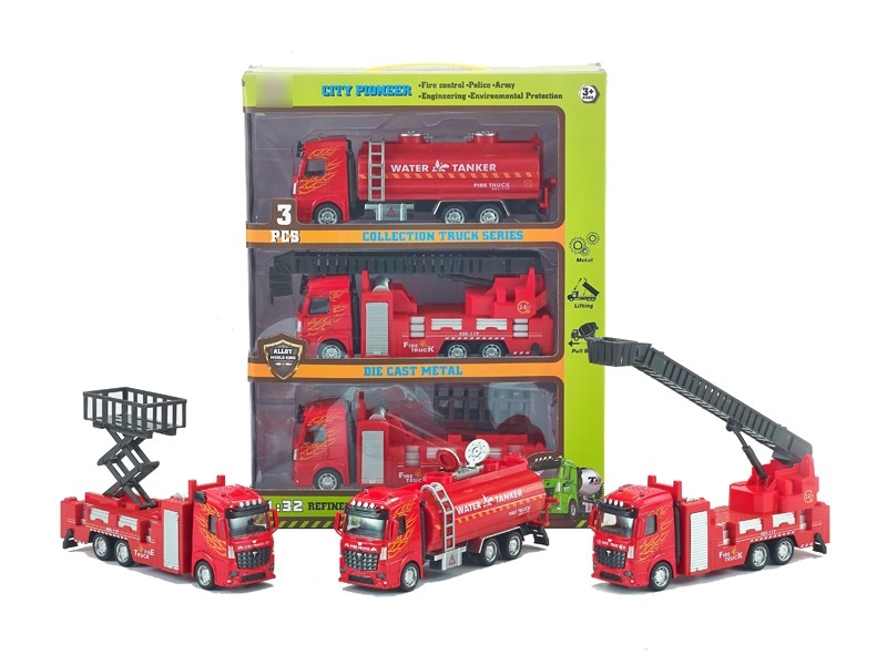 1:32 PULL BACK DIE CAST FIRE TRUCK，3PCS - HP1166301