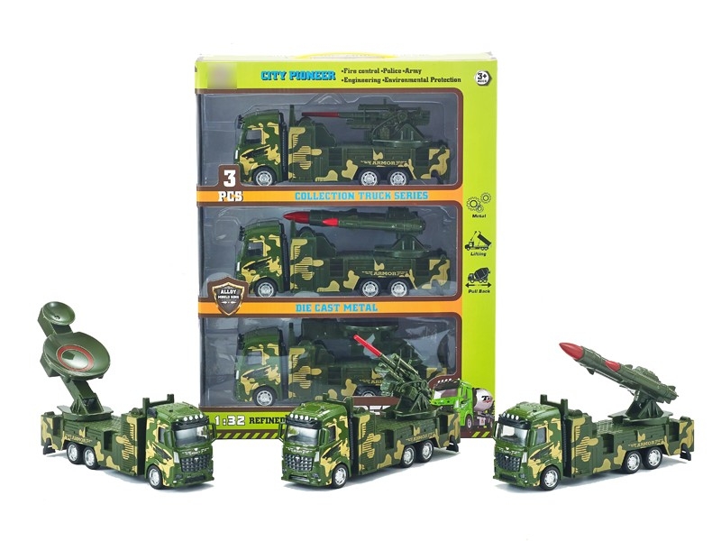 1:32 PULL BACK DIE CAST MILITARY CAR，3PCS - HP1166303