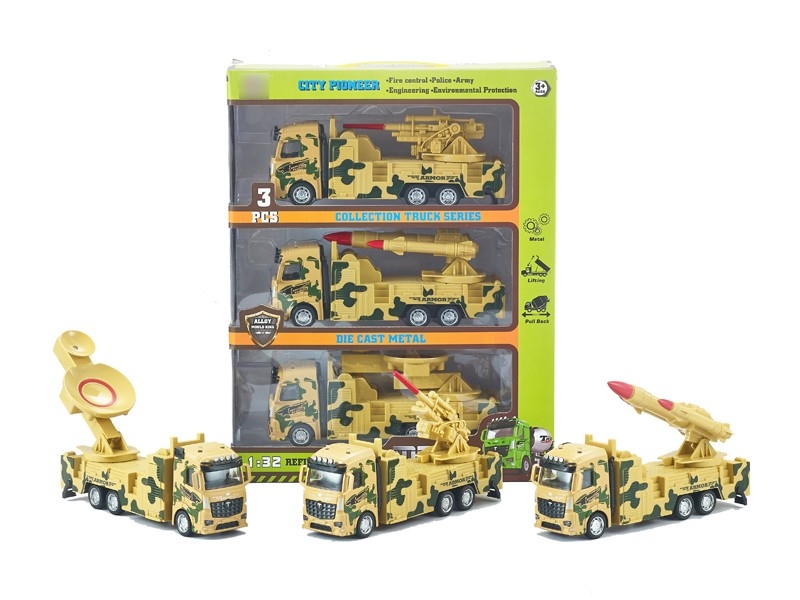 1:32 PULL BACK DIE CAST MILITARY CAR，3PCS - HP1166304