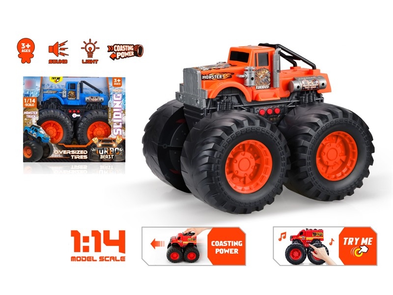 1:14 SCALE FREE WAY CAR W/LIGHT & MUSIC，ORANGE/BLUE - HP1166492