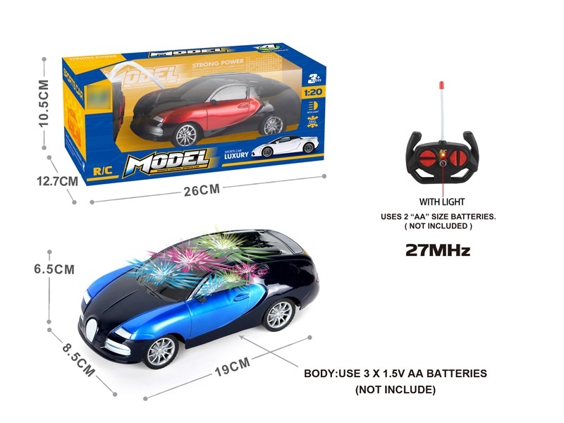 1:20四通带3D灯光布加迪遥控车（不包电）红、蓝2色混装 - HP1167006