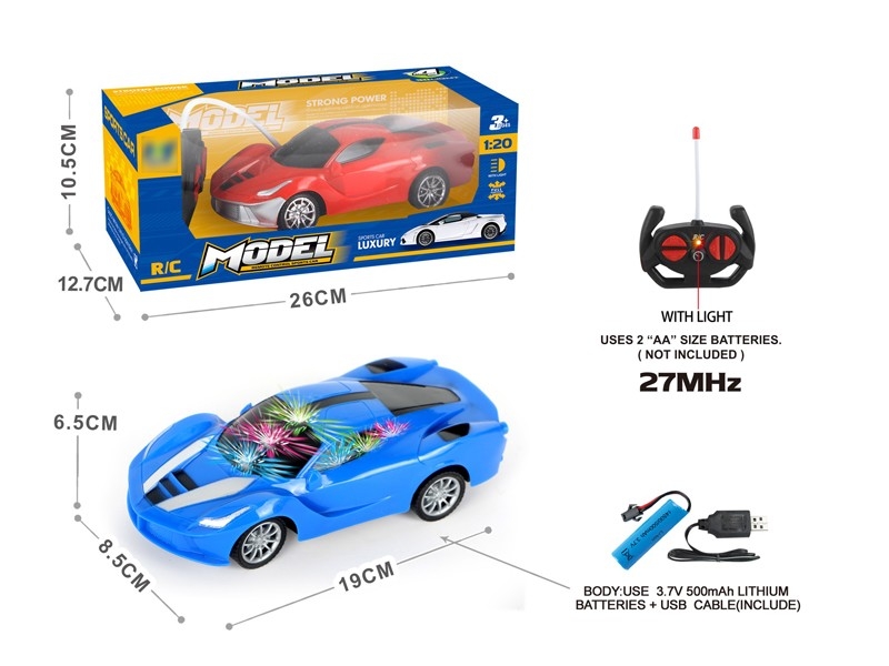 1:20四通带3D灯光法拉利遥控车（包电）红、蓝2色混装 - HP1167019