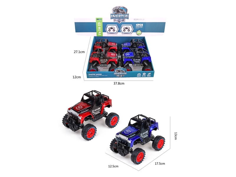 FRICTION CLIMBING CAR RED/BLUE，4PCS/DISPLAY - HP1167833