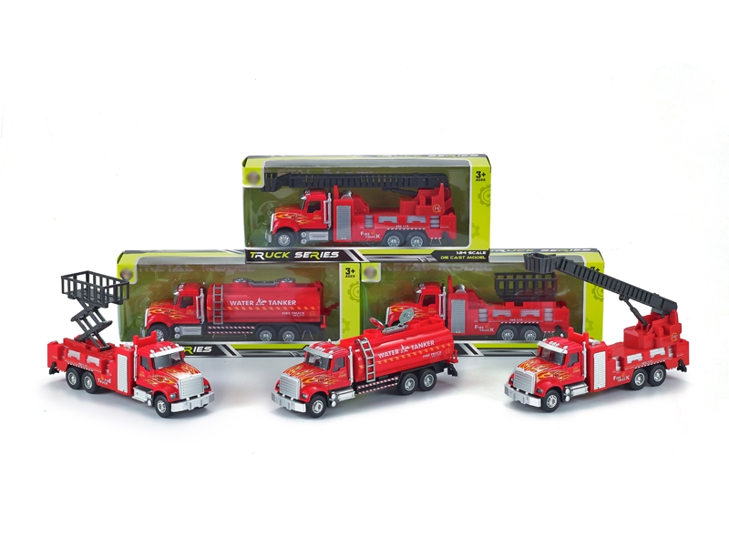 1:24 PULL BACK DIE CAST  FIRE TRUCK W/LIGHT & MUSIC，3ASST - HP1168050
