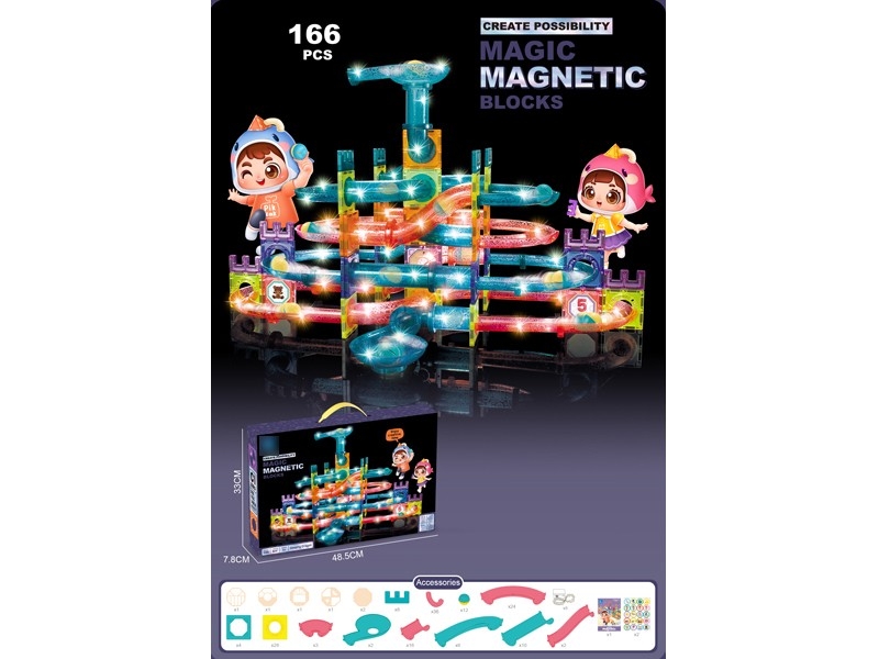 MAGNETIC BUILDING BLOCKS W/LIGHT 166PCS - HP1168551