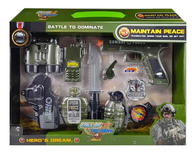 MILITARY SET (GUN W/LIGHT & SOUND, INCLUDED BUTTON CELL BATTERIES) - HP1170273