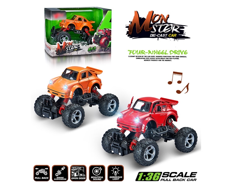1:36 PULL BACK DIE-CAST CAR W/LIGHT & MUSIC，2ASST - HP1171769