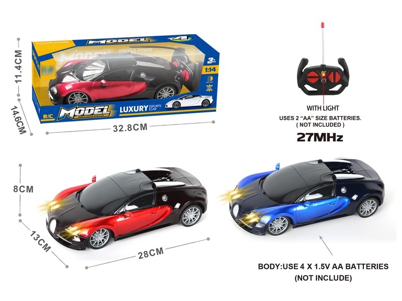 1：14四通带前灯布加迪黑窗遥控车，红、蓝2色混装 （不包电） - HP1173309