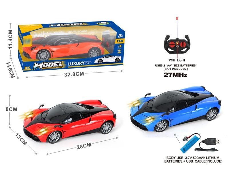1：14四通带前灯帕加尼黑窗遥控车，橙，红，蓝3色混装（包电） - HP1173316