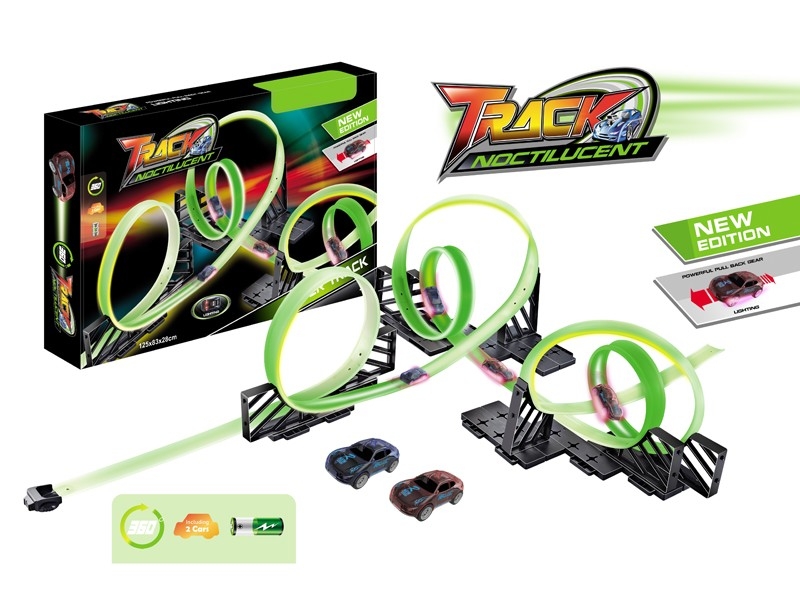 RACING TRACK SET W/NOCTILUCENCE & 2 PULL BACK CAR，INCLUDED BATTERY - HP1174868