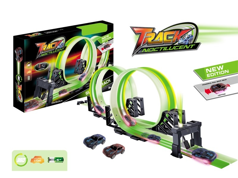 RACING TRACK SET W/NOCTILUCENCE & 2 PULL BACK CAR，INCLUDED BATTERY - HP1174870