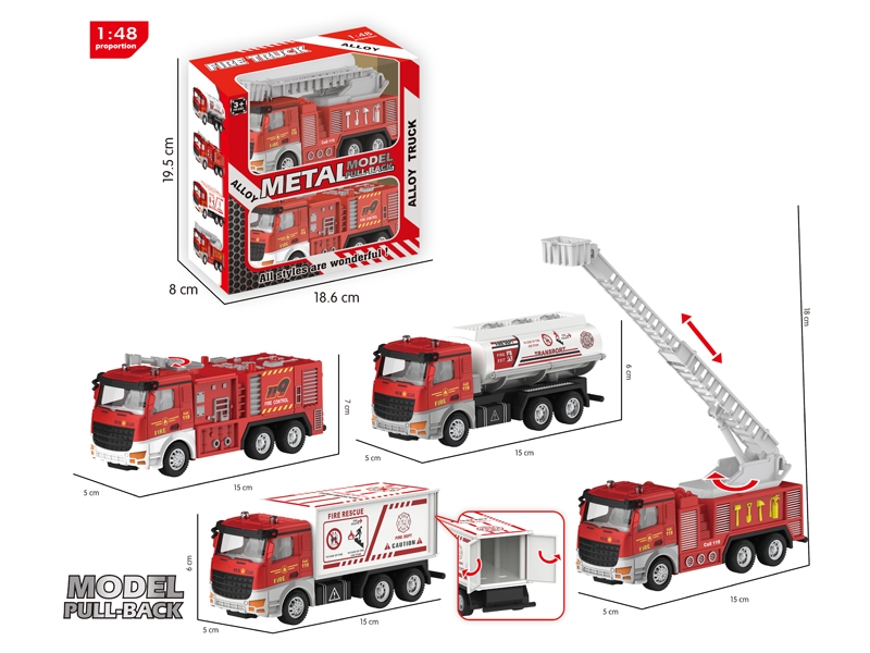 PULL BACK DIE-CAST  FIRE TRUCK，4ASST - HP1177207
