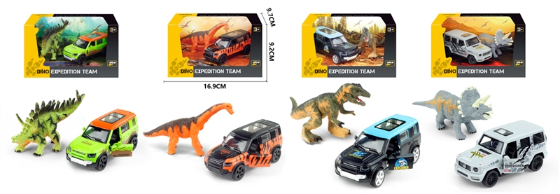 1:43 PULL BACK DIE-CAST CAR + DINOSAUR (CAN OPEN THE DOORS, 4 ASST.) - HP1177735