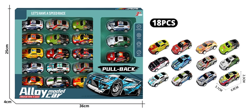PULL BACK DIE-CAST CAR (18 PCS) - HP1177779
