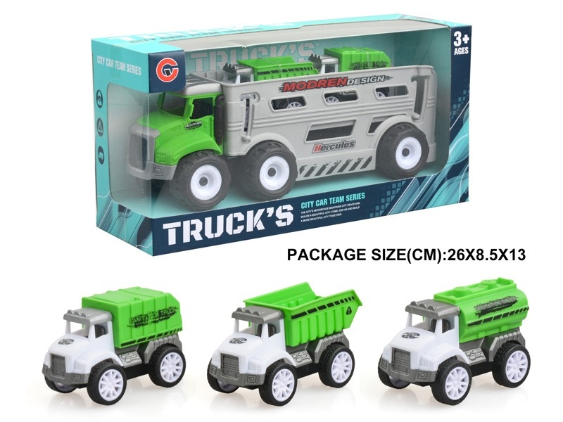 FRICTION SANITATION TRUCK W/PULL BACK CAR 2PCS - HP1178801